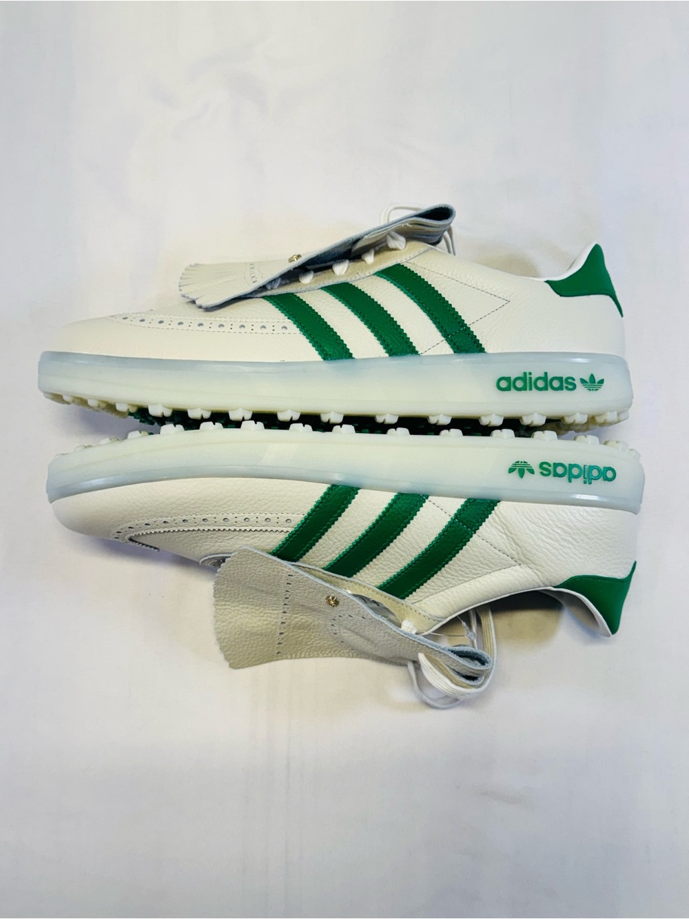 adidas White & Green Leather Golf Sneakers